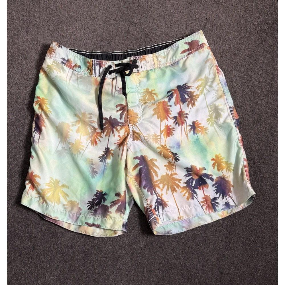 Old Navy Mens XL Palm Tree Print Swim Trunks Multicolor Tropical Board Shorts